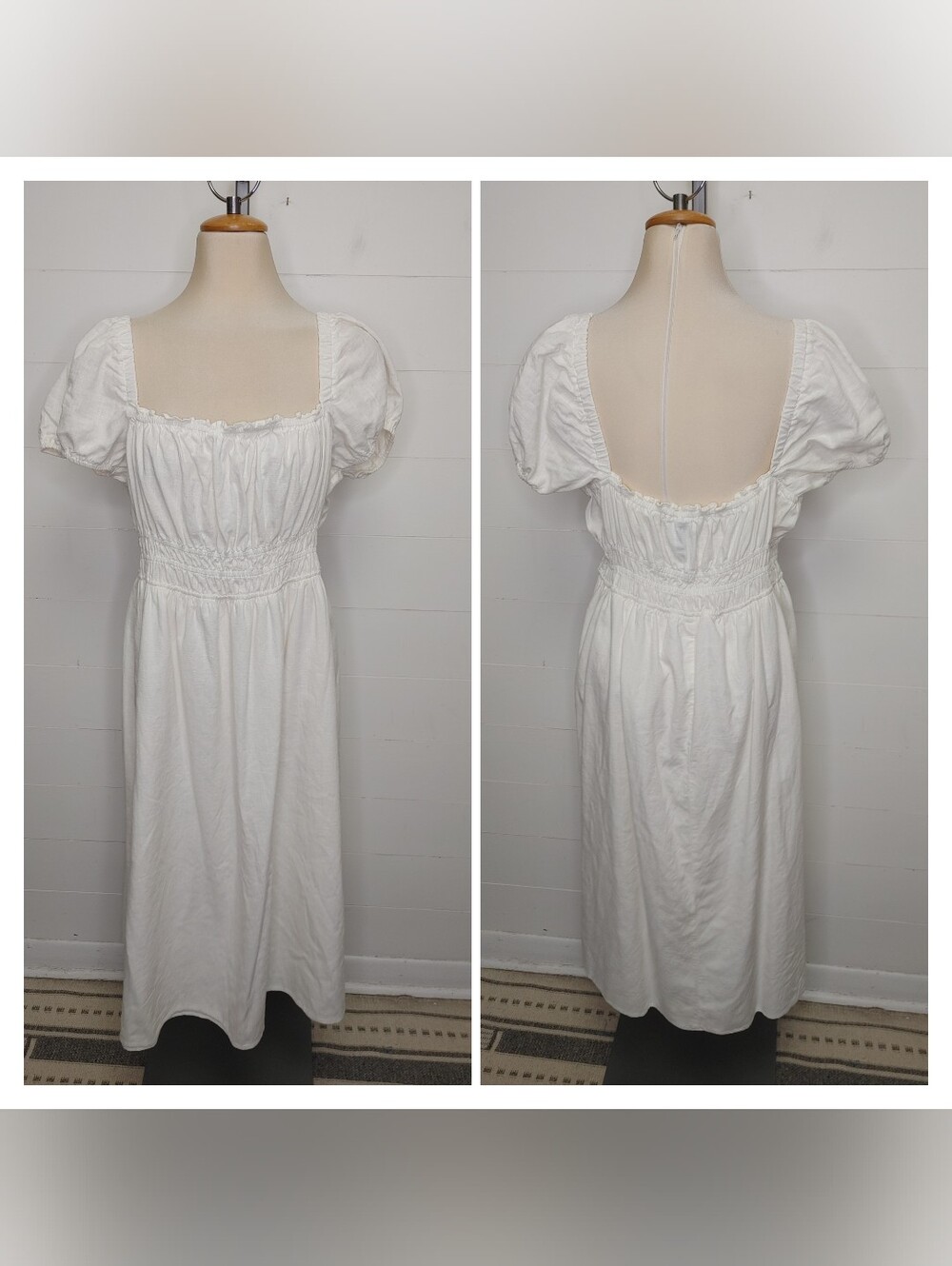 H&M Linen Blend Smocked Waist Dress Size XL - Picture 4 of 12